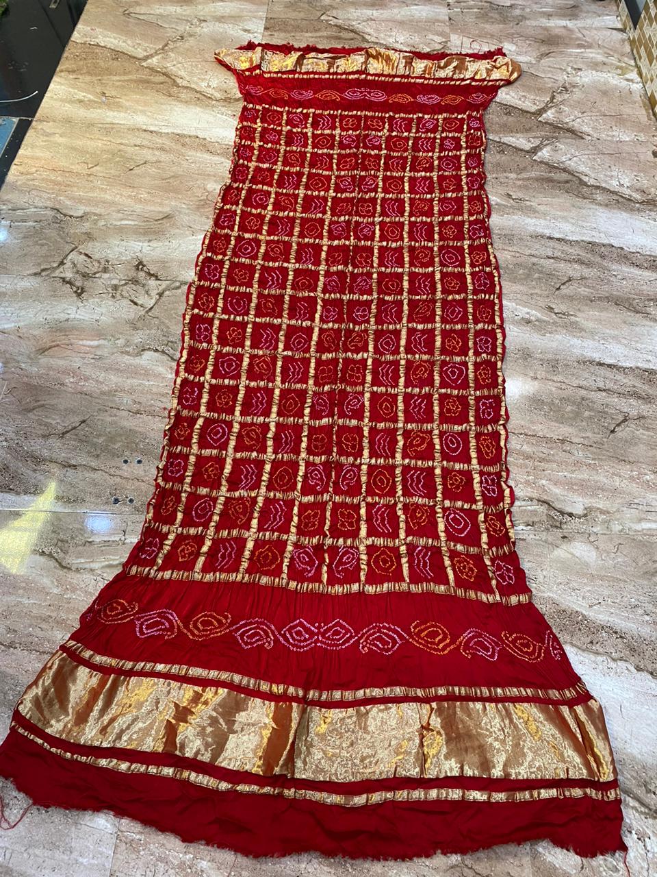 Pure Gajji Modal Silk Bandhej Dupatta with Heavy Zari Rich Pallu – 2.5 Meter