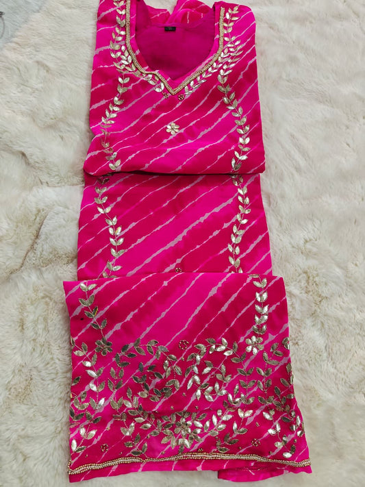 Georgette Jaipuri Leheriya Kurti with Gota Patti Handwork