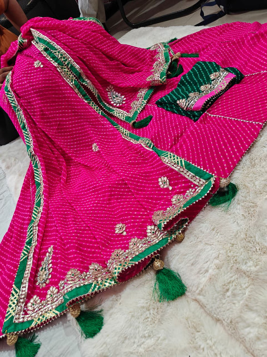 Georgette Leheriya Mothra Lehenga with Zig-Zag Gota Work
