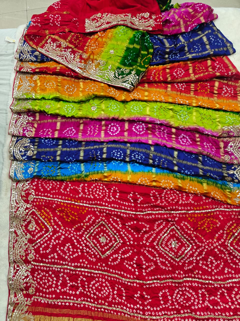 Pure Gajji Silk Multicolor Bandhani Saree with Gota Patti Handwork