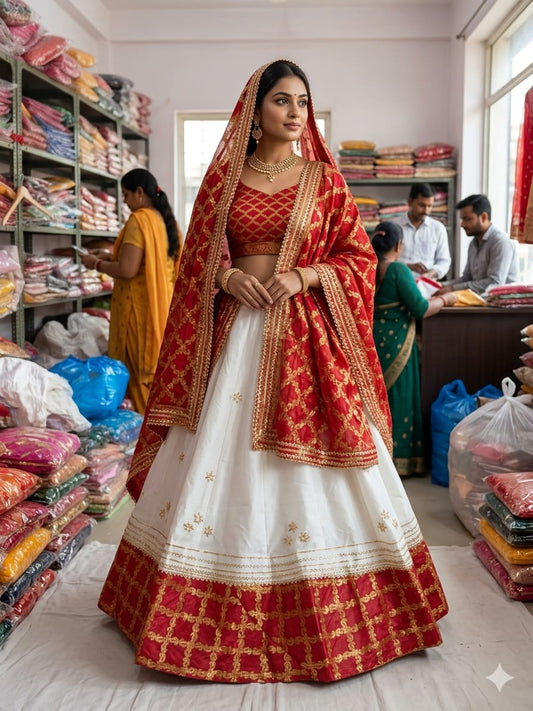 Cosmos Silk Lehenga with Jaipuri Gota Work & Ghatchola Dupatta