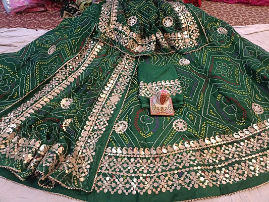 Traditional Bandhej Lehenga Set with Heavy Gota Patti Work | Fully Stitched Ensemble - Kanhasarees by ksds