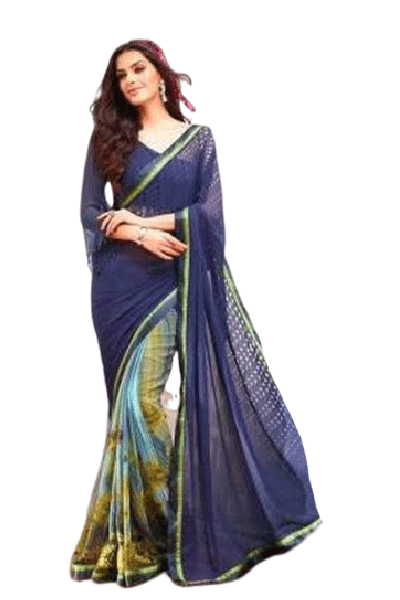 Half Plain and Half Printed Saree - KANHASAREE