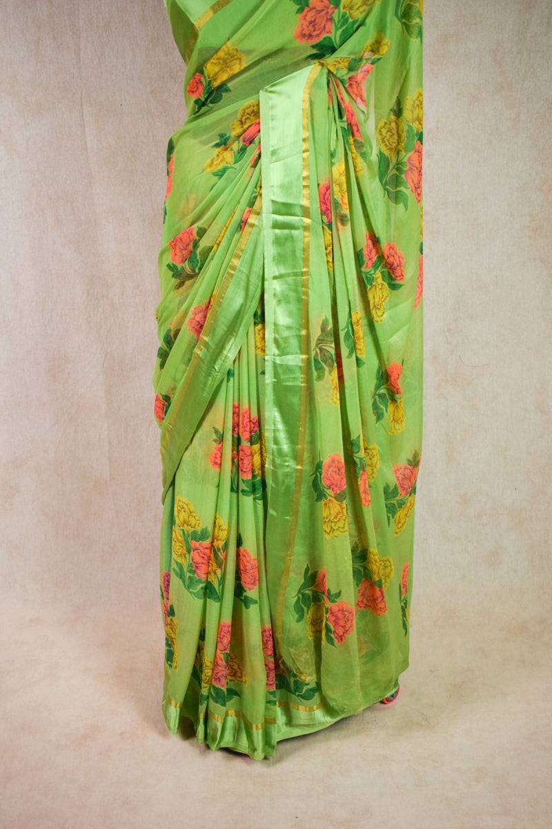 Crepe chiffon floral print saree - KANHASAREE