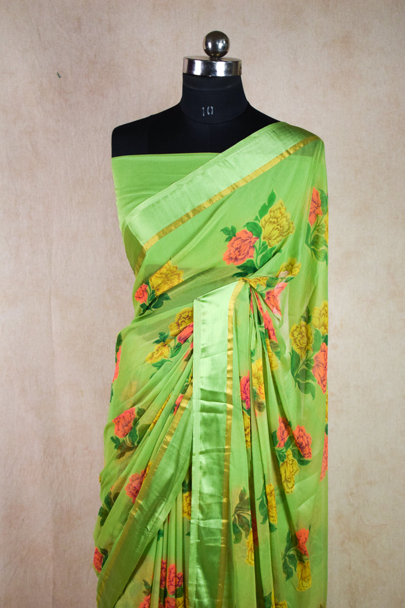 Crepe chiffon floral print saree - KANHASAREE