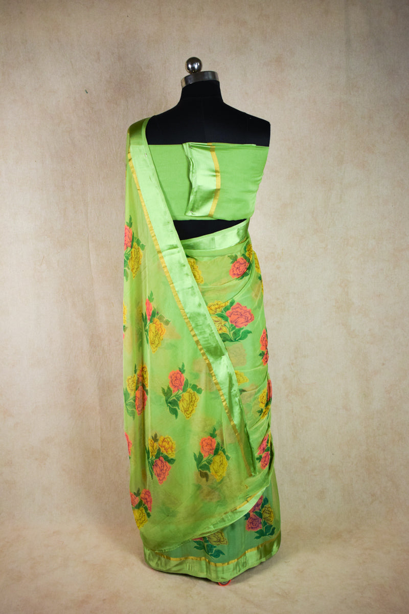 Crepe chiffon floral print saree - KANHASAREE