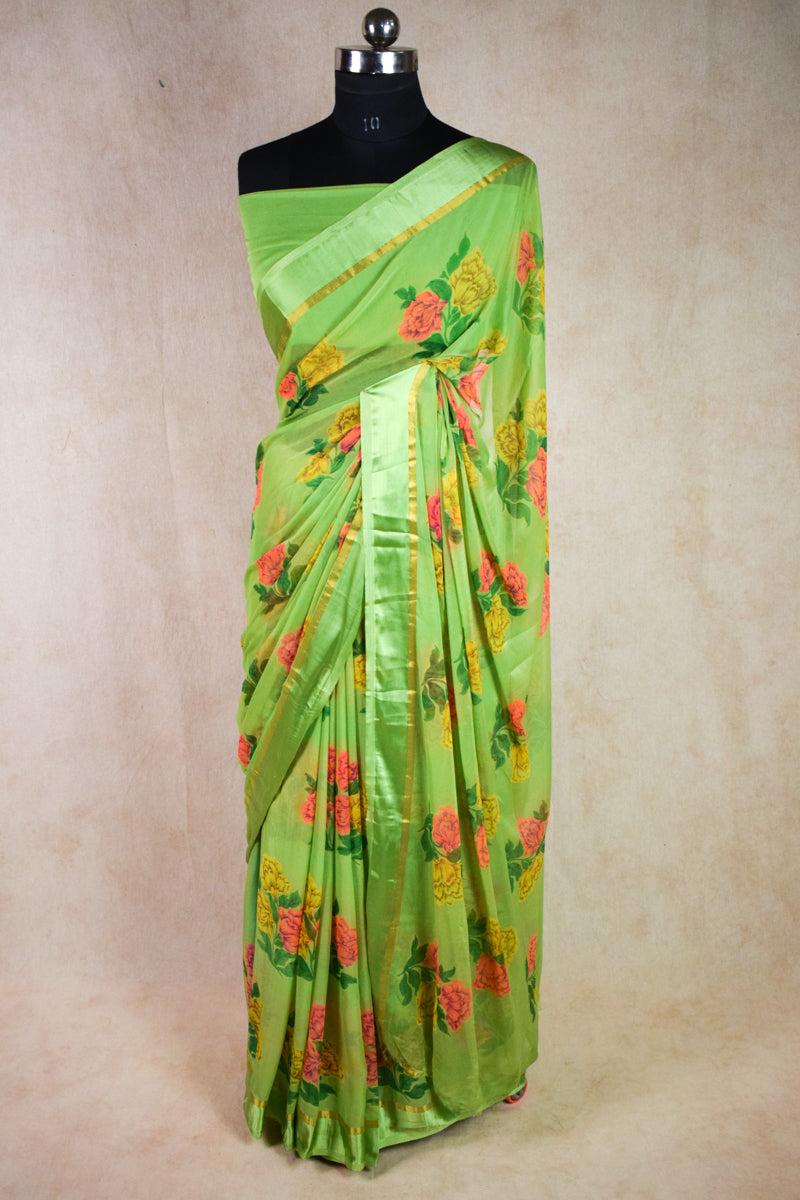 Crepe chiffon floral print saree - KANHASAREE
