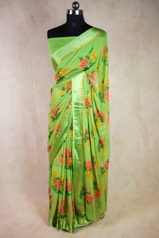 Crepe chiffon floral print saree - KANHASAREE