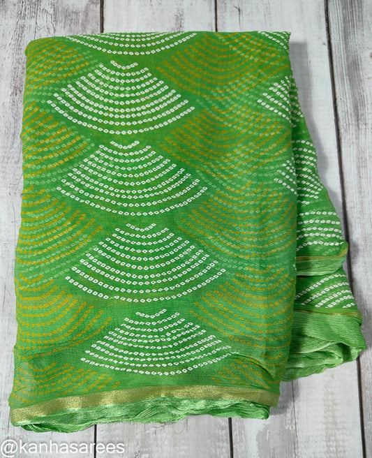 Chiffon Bandhani saree in Light Green - KANHASAREE