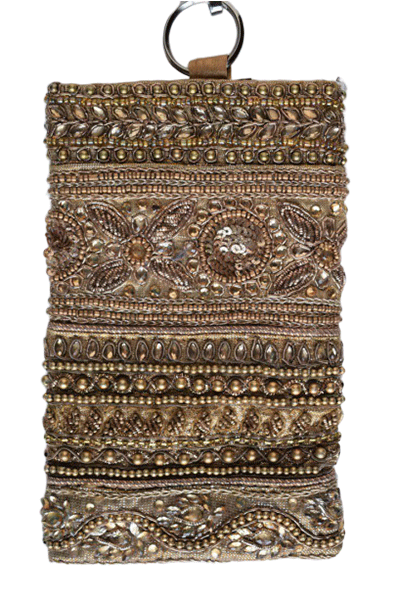 Trendy Heavy Golden color Stone Pearl and zardozi Handwork Mobile Cover - KANHASAREE