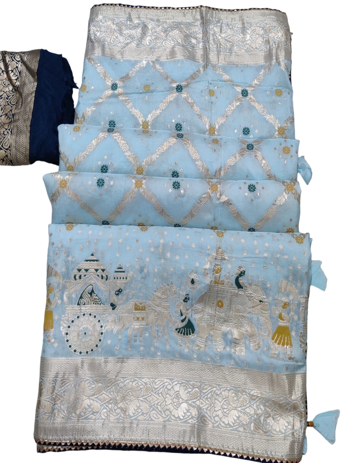 Pure Dola Fabric Saree with Meenakari Zari Weaving for Weddings