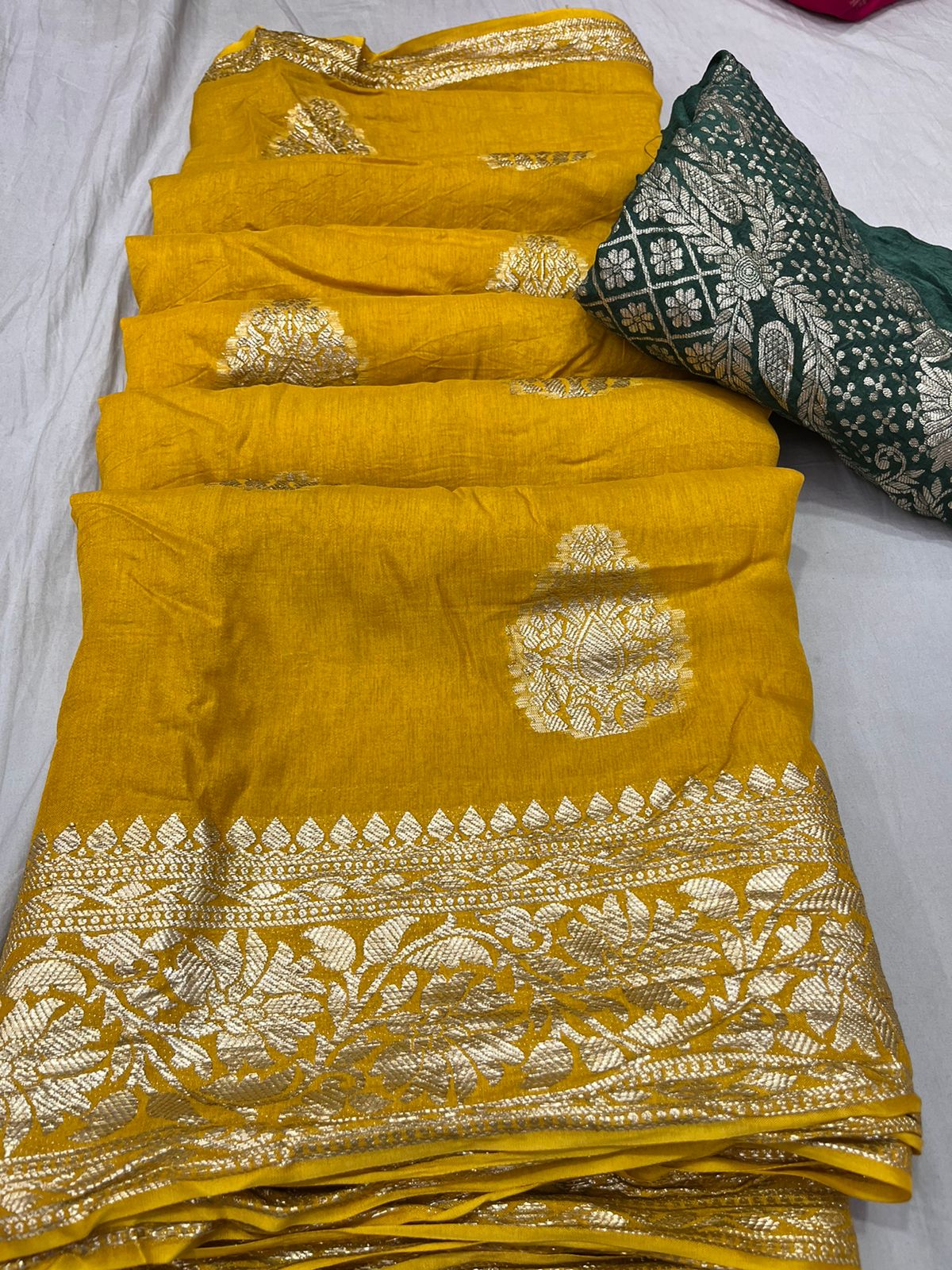 Pure Russian Banarasi Dola Silk Saree with Zari Border - Elegant & Luxurious - KANHASAREE