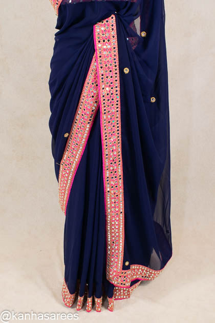 Georgette Mirror Work border Saree - Kanhasarees by ksds