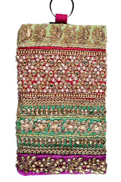 Trendy Multicolor Stone Pearl and zardozi Handwork Mobile Cover - KANHASAREE