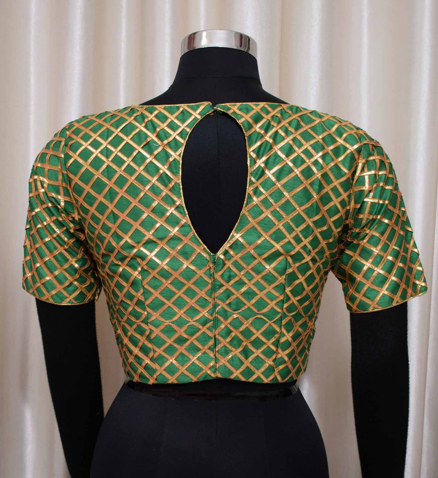 Heavy Saree Blouse with Gota Work - Pink & Green Silk Crop Top | Made to Order Indian Ethnic Blouse