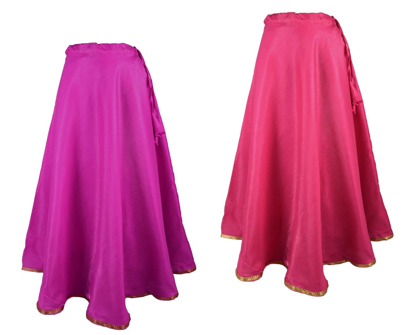 Beautiful Plain Art Silk Skirts with gota border in Vibrant Colors - 4 m Flair - Readymade Skirts for Women - Wedding Gifts