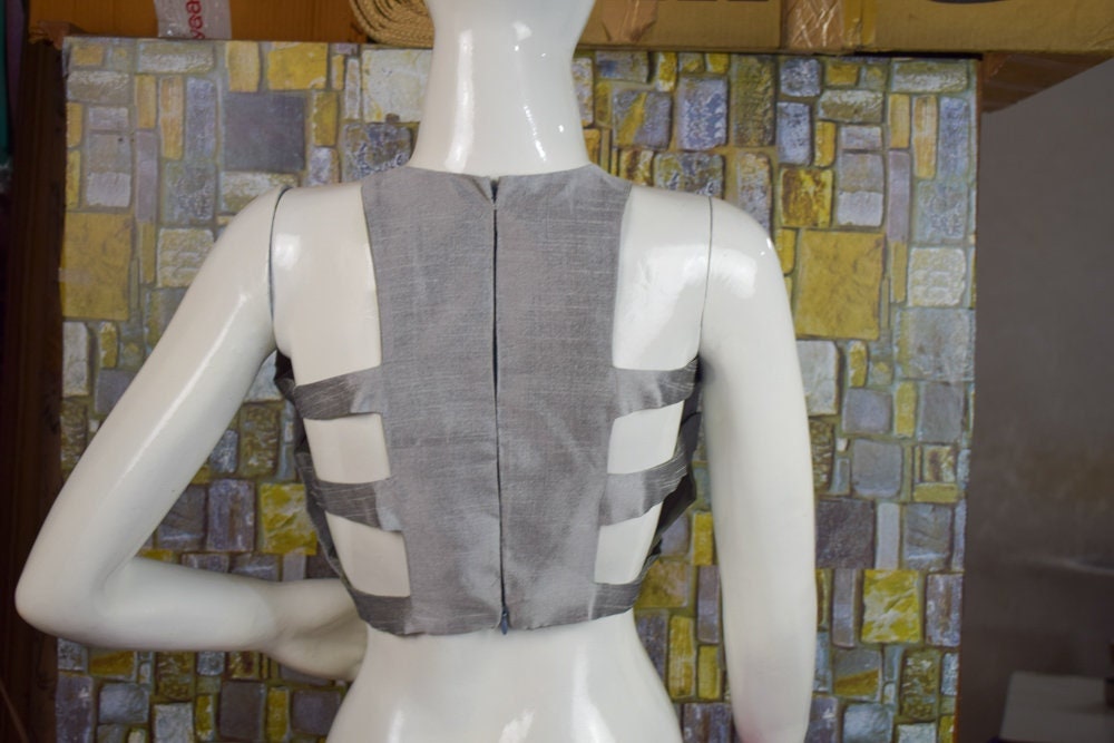 Designer made to order Raw silk Blouse Back Open Sari Top Sleeveless Crop Top Designer Blouse Hot woman tank top latest design blouse model