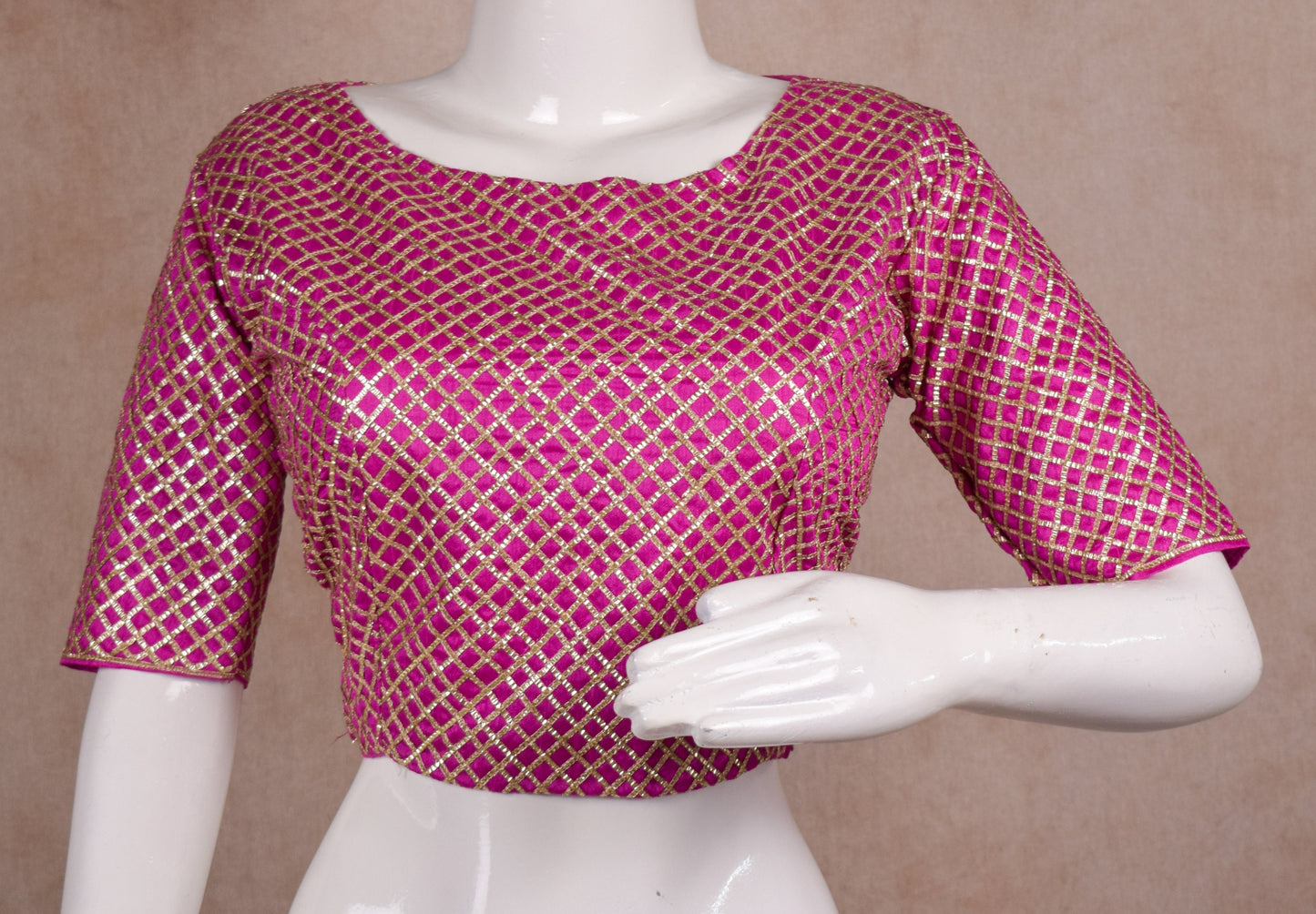Blouse for saree : Gotawork Jaipuri Designer Blouse, Elbow Sleeves, Keyhole Back Open Pattern for Sari Blouse or lehenga choli