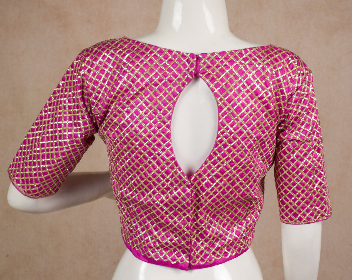 Blouse for saree : Gotawork Jaipuri Designer Blouse, Elbow Sleeves, Keyhole Back Open Pattern for Sari Blouse or lehenga choli