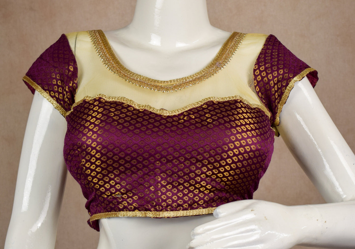 Custom Made Banarasi Brocade & Net Blouse:Perfectly Tailored for Your Indian Saree or Lehenga Choli