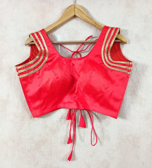 Women Raw silk Blouse, Back Open Sari Top, Sleeveless Crop Top Designer Blouse