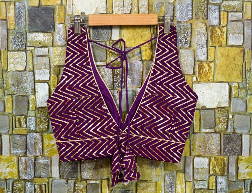 Custom Wine Color Sequin Blouse for Weddings & Parties Elegant V-Neck Sleeveless Blouse - Customizable Fit Perfect for Indian wedding