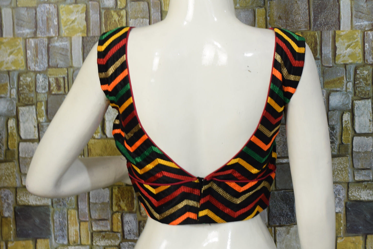 Saree blouse Black silk chevron saree top made to order blouse indian ethnic crop top v neck princess cut back open blouse wedding indian