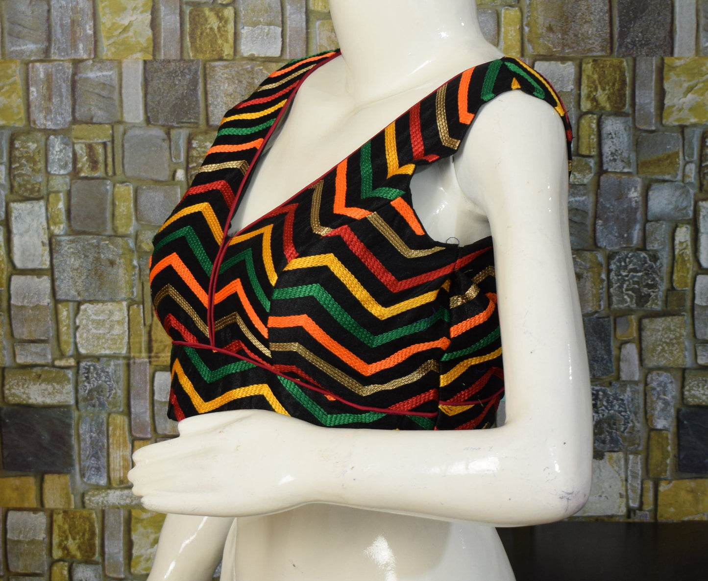 Saree blouse Black silk chevron saree top made to order blouse indian ethnic crop top v neck princess cut back open blouse wedding indian