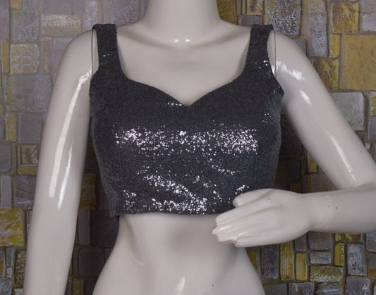 Grey sequin blouse | Made to order Indian saree Blouse| Customized color option available - Kanhasarees by ksds