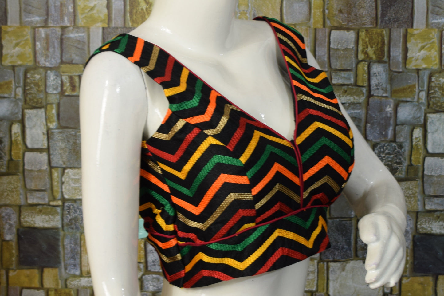 Saree blouse Black silk chevron saree top made to order blouse indian ethnic crop top v neck princess cut back open blouse wedding indian