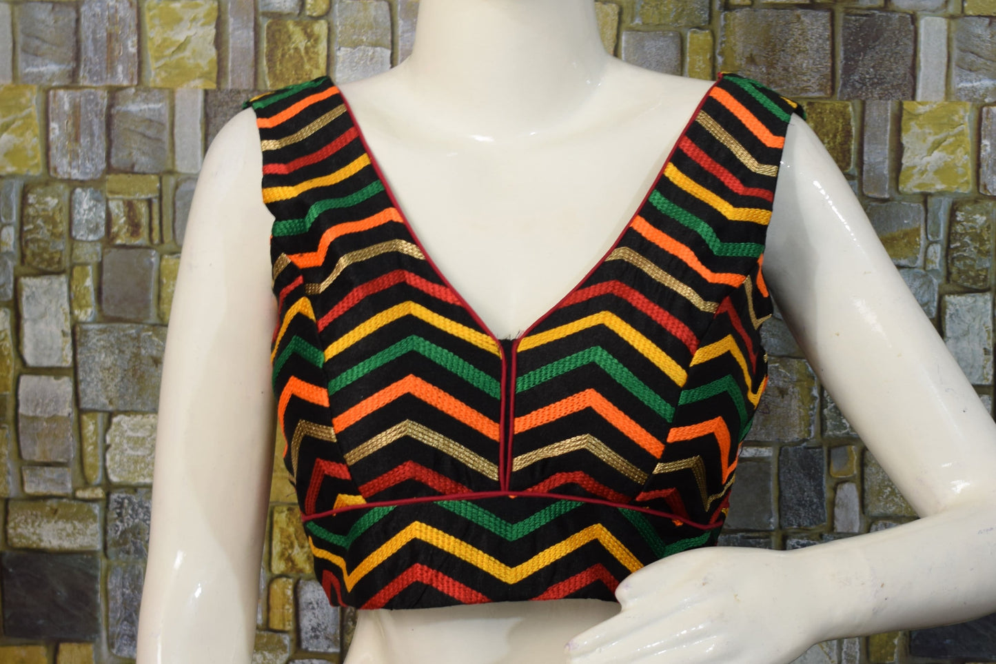 Saree blouse Black silk chevron saree top made to order blouse indian ethnic crop top v neck princess cut back open blouse wedding indian