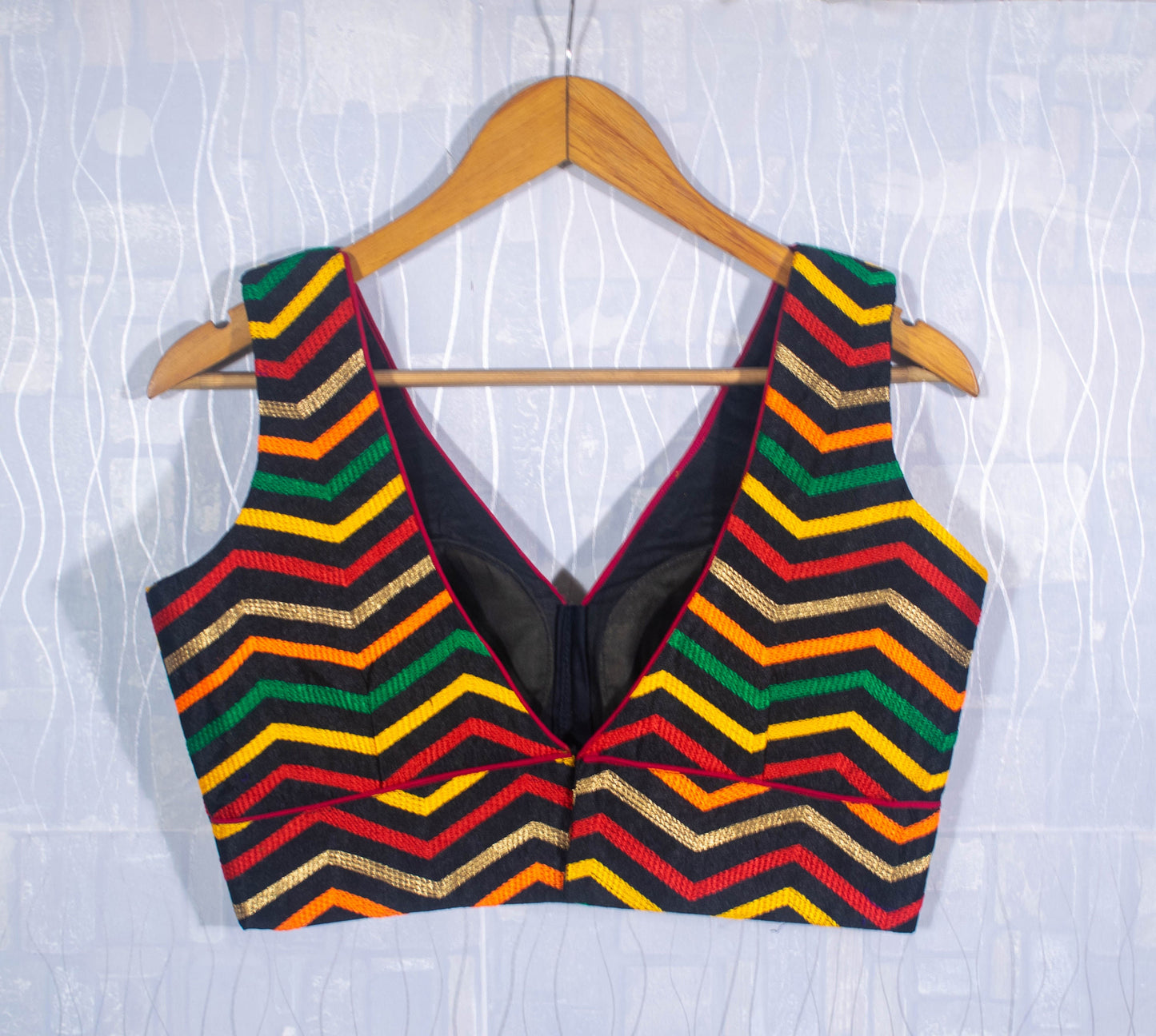 Saree blouse Black silk chevron saree top made to order blouse indian ethnic crop top v neck princess cut back open blouse wedding indian