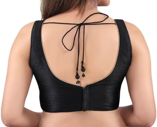 Saree Blouse V Neck Sleeveless Black Silk Blouse Wedding Indian Saree Top Padded Readymade Latest Blouse Designer for Sarees and Lehangas - Kanhasarees by ksds