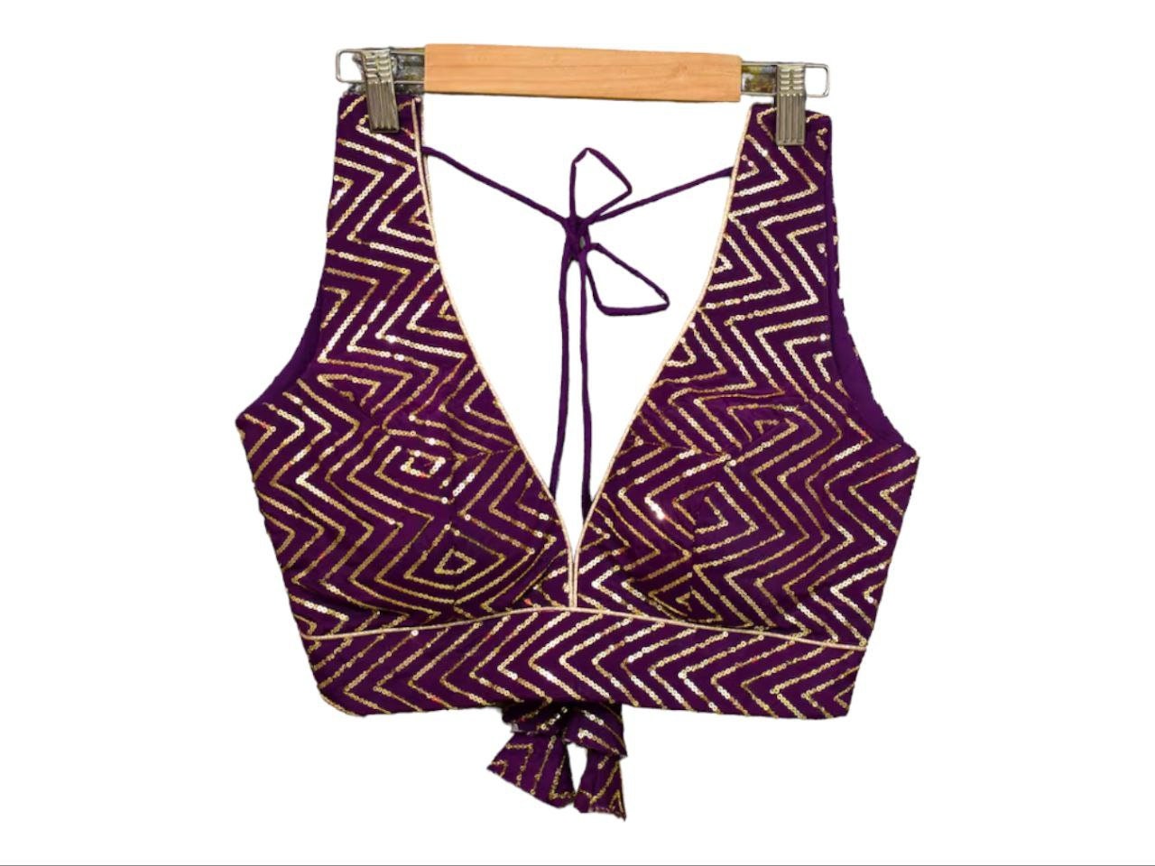 Custom Wine Color Sequin Blouse for Weddings & Parties Elegant V-Neck Sleeveless Blouse - Customizable Fit Perfect for Indian wedding