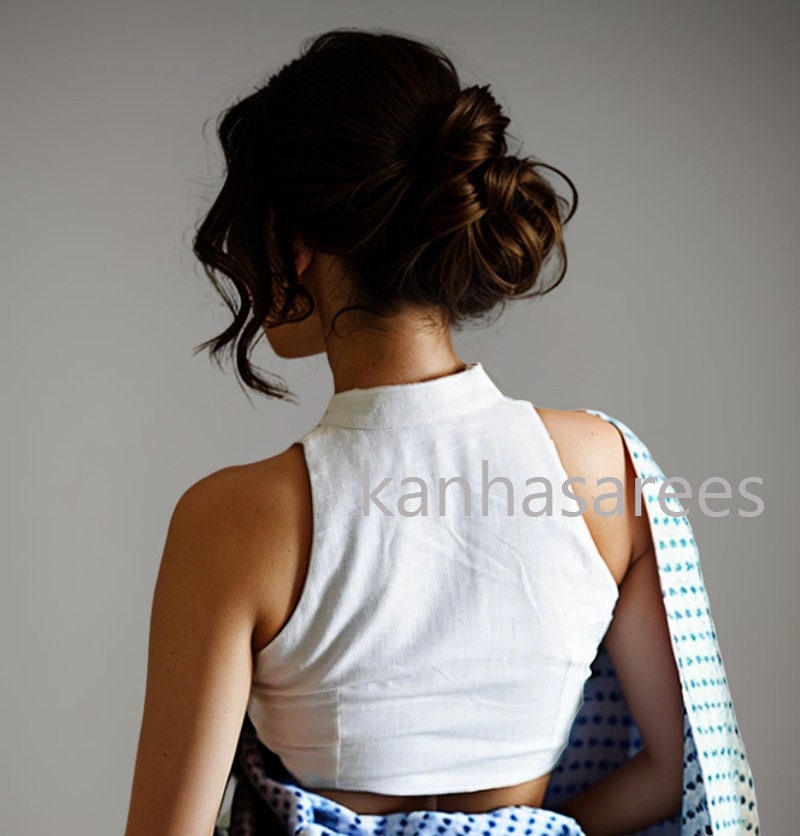 Custom made Raw Silk Saree Blouse Sleeveless Design High-Quality Stitching Fashion-Forward Women's Wear for Party & Casual Events