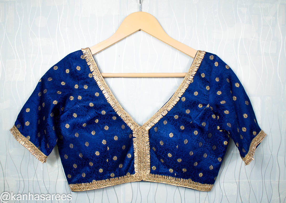 Saree Blouse Handmade Indian Wedding Blouse in Brocade Silk with Lace Trim - Customizable Sizes Available