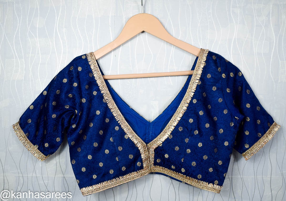 Saree Blouse Handmade Indian Wedding Blouse in Brocade Silk with Lace Trim - Customizable Sizes Available