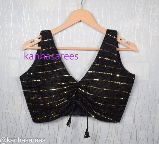 Made to order Indian saree blouse Black sequence designer blouse Ethnic wear indian crop top choli for lehenga Party wear sleeveless blouse