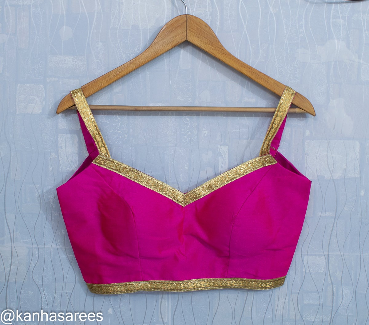 Custom Made Pink Saree Blouse Raw Silk Sweetheart Neckline Sleeveless Blouse Party Wear Summer Top Spaghetti Strap Designer Custom Crop Top