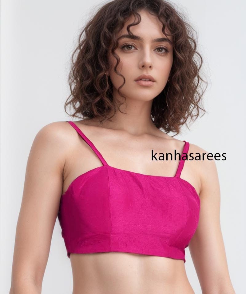 Custom Made Pink Saree Blouse Raw Silk Sleeveless Blouse Party Wear Summer Top Spaghetti Strap Designer Custom Crop Top