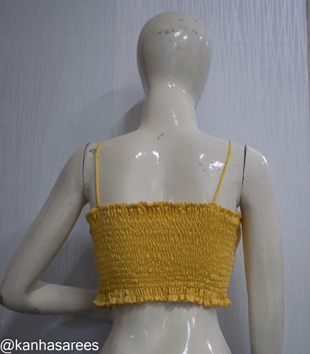 Made To Order Indian Yellow Saree Blouse -Flexi strtechable fit - Elegant Sleeveless Lehenga Blouse with Sweetheart Neckline