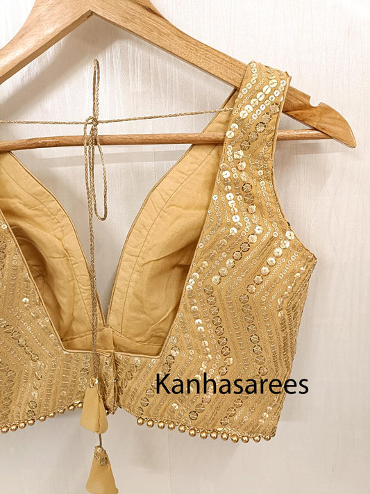 Indian Wedding Blouse Crop Top Gold Sequin Party Wear for Bride Celebration Top Sleeveless Style Cotton Lining Padded Blouse Indian Design - Kanhasarees by ksds