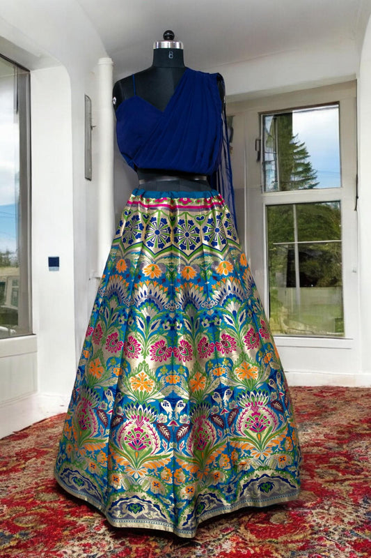 Brocade Lehenga Choli Set – Indian Wedding Outfit for Women – Festive Party Wear