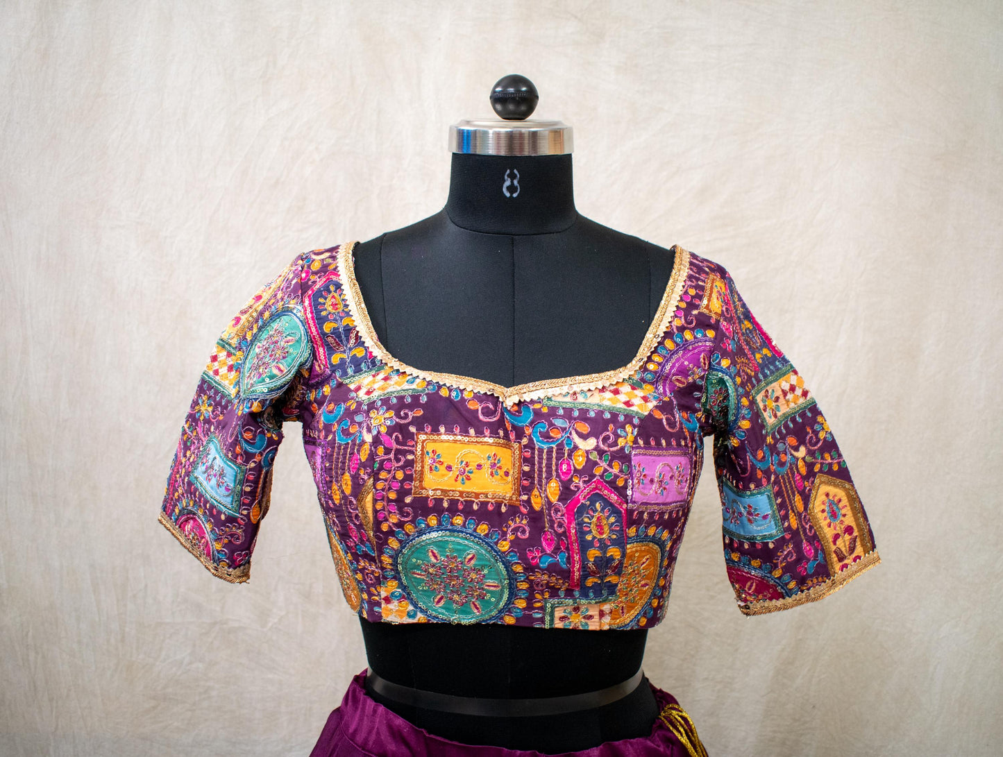 unstitched blouse fabric with intricate sequin and thread embroidery