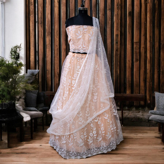 White Net Lehenga with Embroidered Blouse  – Elegant Party Wear