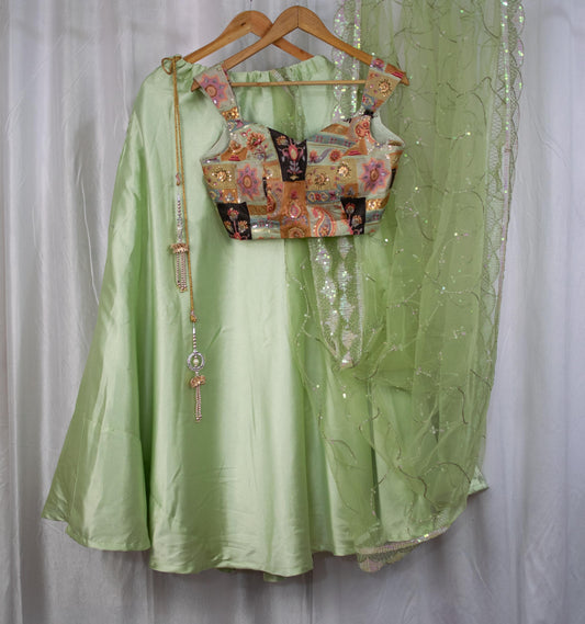 Pista Green Sequin Embroidered Lehenga Choli – Custom Made