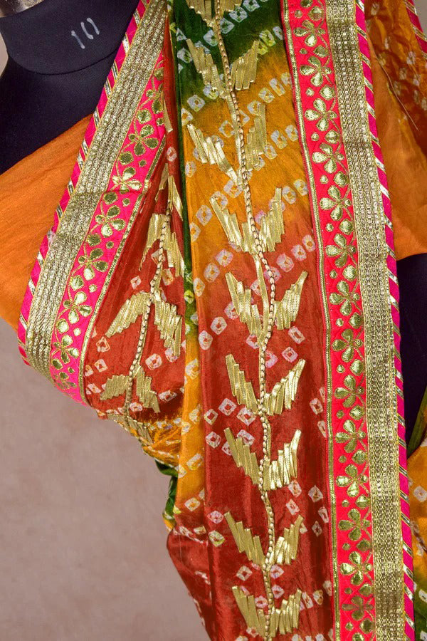 Taffeta Silk Bandhani Saree with Gota Work