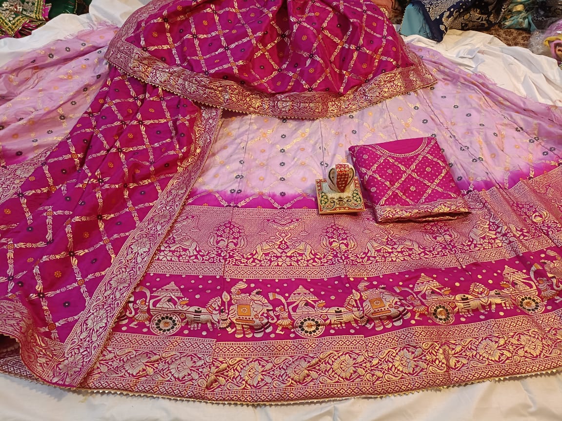 Elegant Banarasi Dola Silk Lehenga with Zari Work - Designer Wedding & Festival wear - KANHASAREE