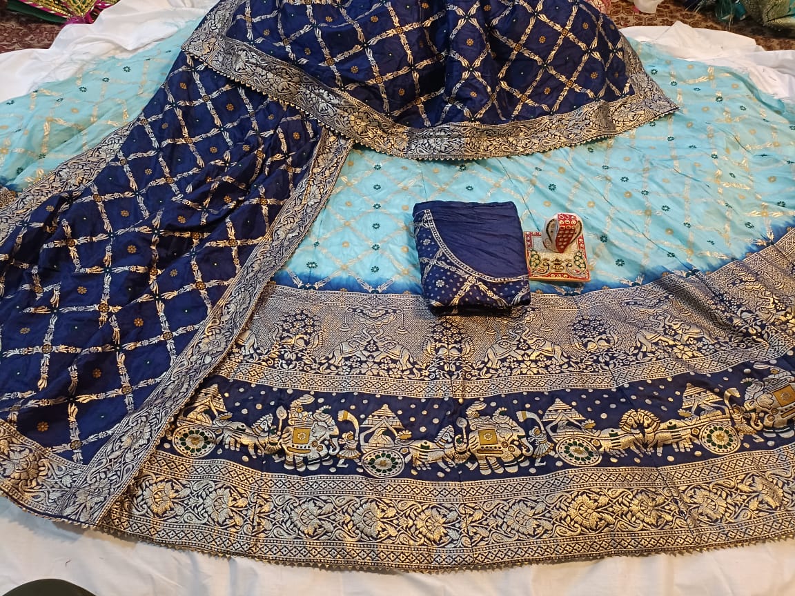 Elegant Banarasi Dola Silk Lehenga with Zari Work - Designer Wedding & Festival wear - KANHASAREE
