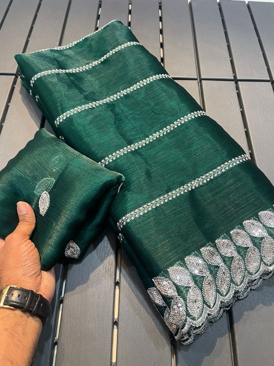 Pure Soft Zimmy Choo Silk Saree with Sequence Work Border - Party wear saree - KANHASAREE